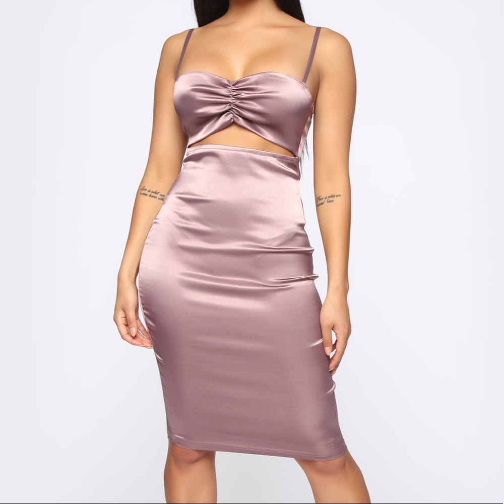 NWT It Begins Here Cut Out Satin Dress